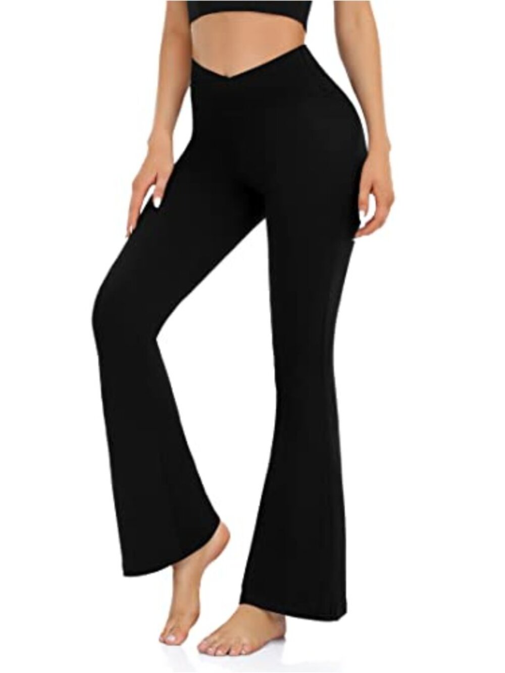 High Waisted Crossover Bootcut Yoga Leggings with Pockets